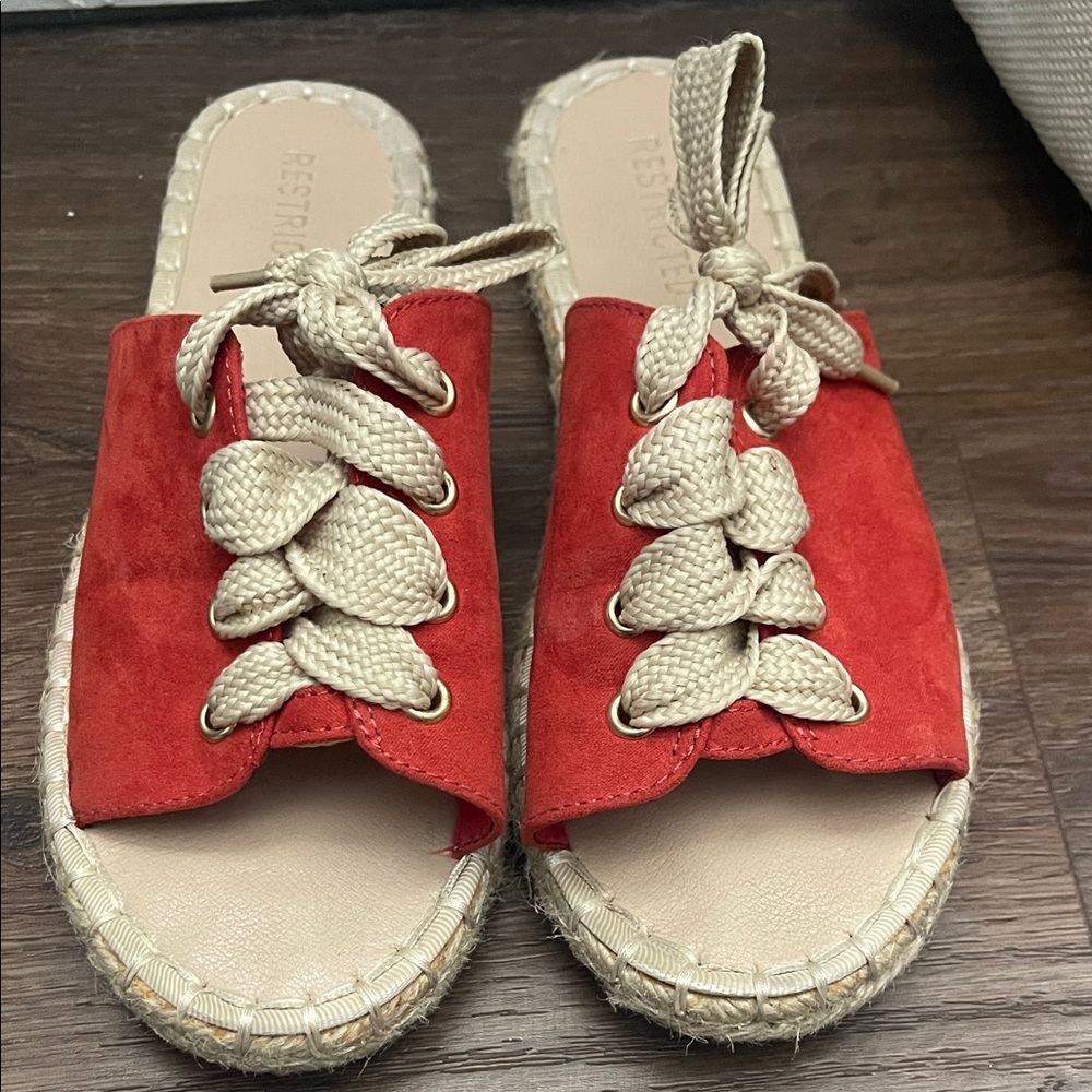 Restricted Red and Beige Espadrille Sandals
